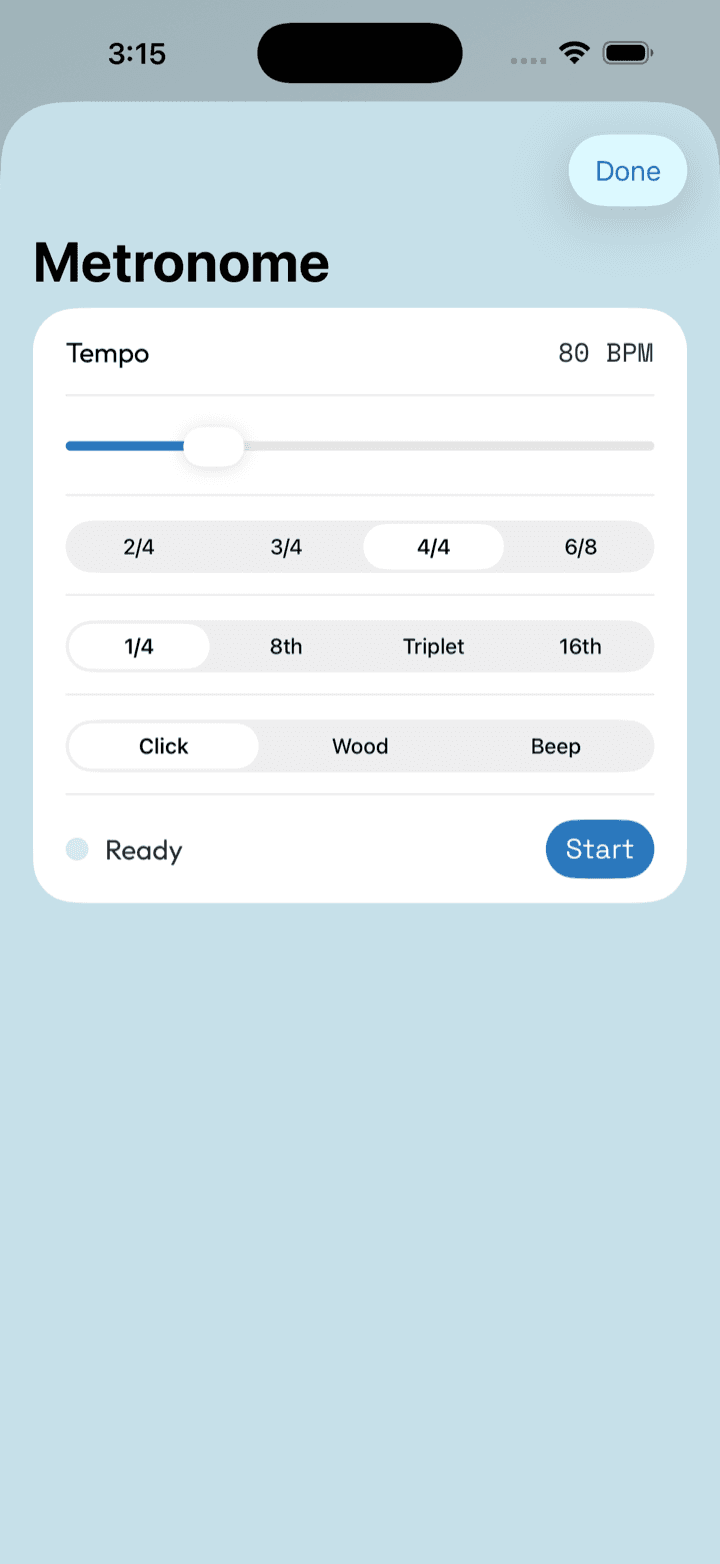 PractiQuest Metronome screen